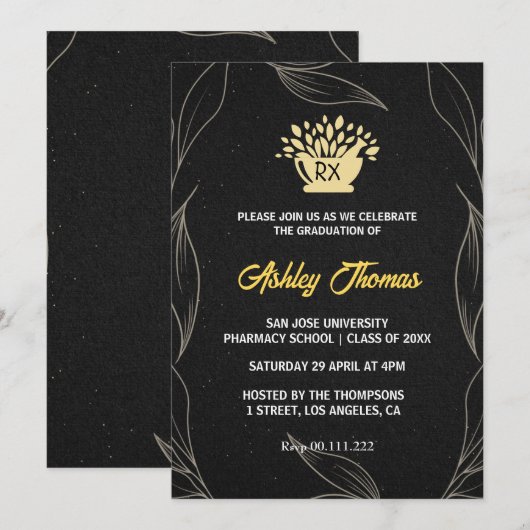 Eenvoudige Black Pharmacy Graduation Invitations Kaart (Voorkant / Achterkant)