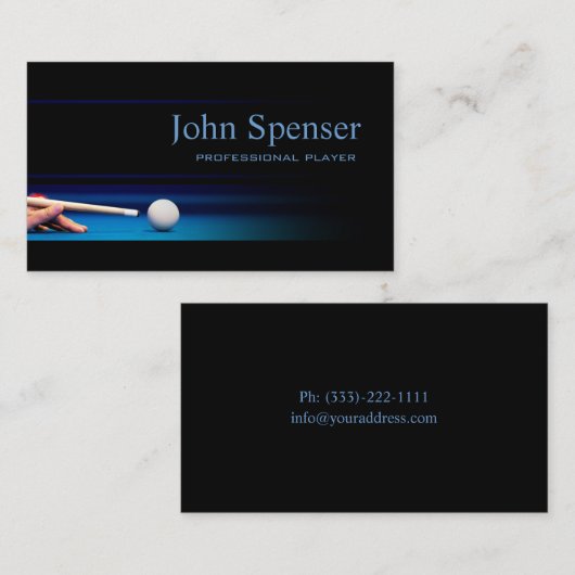 Eenvoudige Black Pro Pool Speler/Coach Kaart Visitekaartje (Voorkant / Achterkant)