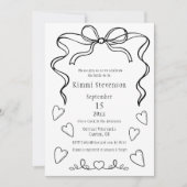 Eenvoudige Black Ribbon Heart Bruids Douche Uitnod Kaart (Voorkant)