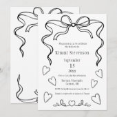 Eenvoudige Black Ribbon Heart Bruids Douche Uitnod Kaart (Voorkant / Achterkant)