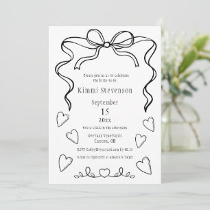 Eenvoudige Black Ribbon Heart Bruids Douche Uitnod Kaart