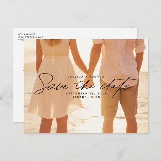 Eenvoudige Black Script Overlay Foto Sla de datum  Briefkaart (Voorkant / Achterkant)