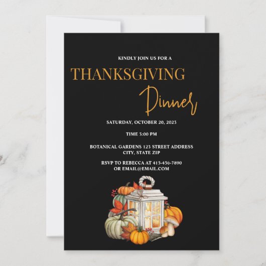 Eenvoudige Black Thanksgiving Invitation Kaart (Voorkant)