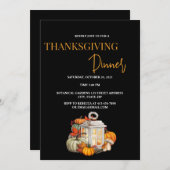 Eenvoudige Black Thanksgiving Invitation Kaart (Voorkant / Achterkant)