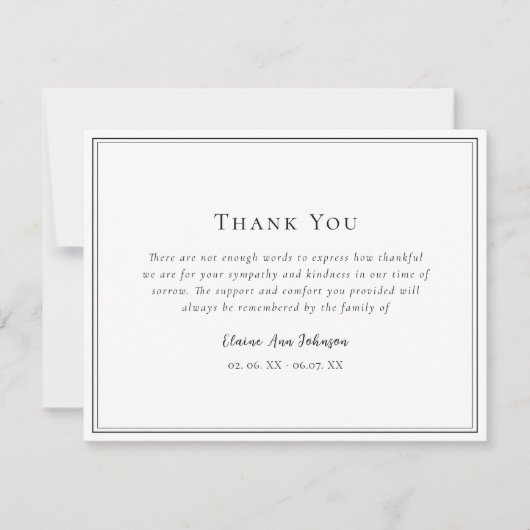 Eenvoudige Black & White begrafenis Dank u Bedankkaart (Voorkant)