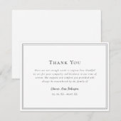 Eenvoudige Black & White begrafenis Dank u Bedankkaart (Voorkant / Achterkant)