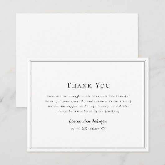 Eenvoudige Black & White begrafenis Dank u Bedankkaart (Voorkant / Achterkant)