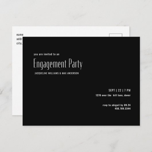 Eenvoudige Black & White Engagement Party uitnodig Briefkaart (Voorkant / Achterkant)