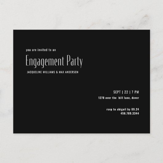 Eenvoudige Black & White Engagement Party uitnodig Briefkaart (Voorkant)