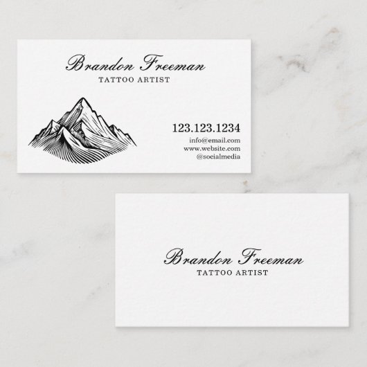Eenvoudige Black & White Mountain Tattoo Artiest Visitekaartje (Voorkant / Achterkant)