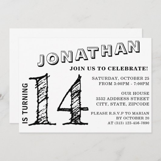 Eenvoudige Black & White verjaardagsuitnodiging | Kaart (Voorkant / Achterkant)