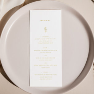Eenvoudige blad goud & witte huwelijksdiner menu