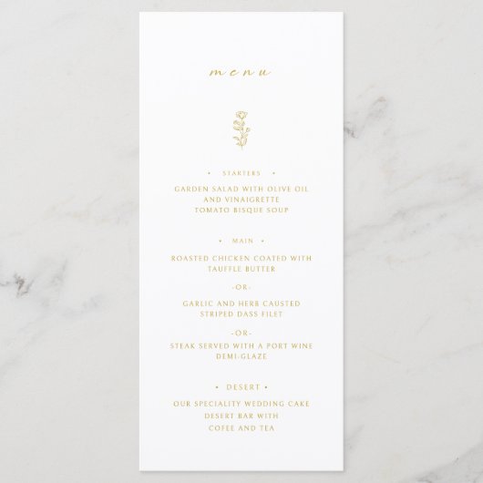 Eenvoudige blad goud & witte huwelijksdiner menu (Voorkant)