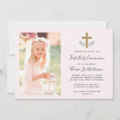 Eenvoudige Bladeren Met Kruis Heilige Communie Fot Kaart (Voorkant)