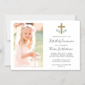 Eenvoudige Bladeren Met Kruis Heilige Communie Fot Magnetische Uitnodiging (Voorkant)