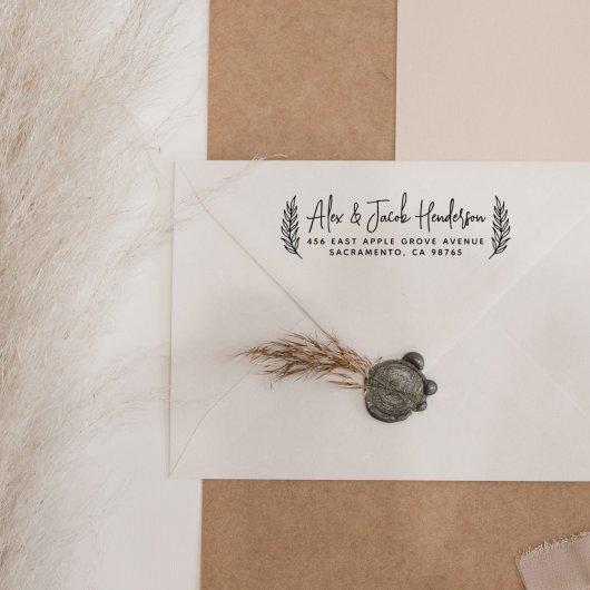 Eenvoudige bladeren Moderne Manuscript Couples ker Zelfinktende Stempel