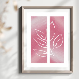 Eenvoudige bladlijn art omtrek roze achtergrond poster