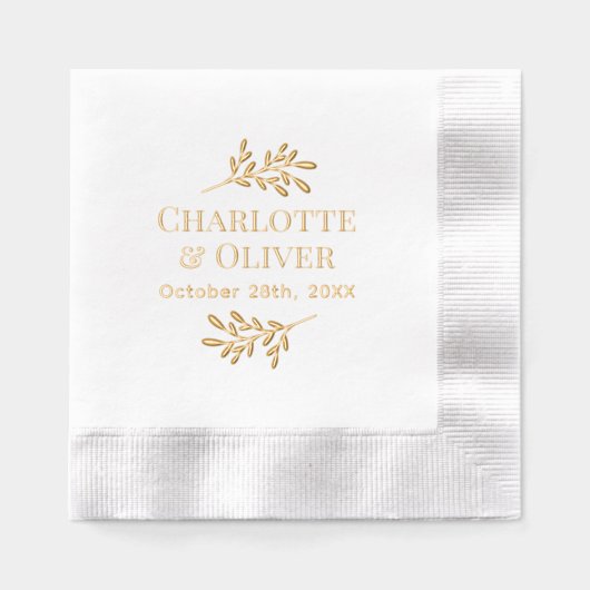 Eenvoudige bladtakken Paar Namen Datum #2 R Folie Servetten (Voorkant)