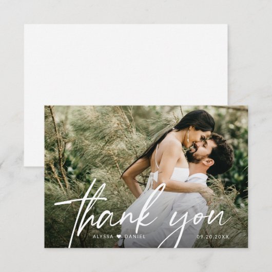 Eenvoudige Blank Terug Trouwfoto Modern Bedankkaart (Voorkant / Achterkant)