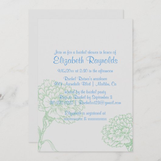 Eenvoudige blauw- en groene bridal-showuitnodiging kaart (Voorkant / Achterkant)