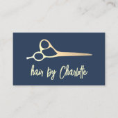Eenvoudige blauw Faux Gold Scissors Hair Stylist Visitekaartje (Voorkant)