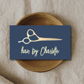 Eenvoudige blauw Faux Gold Scissors Hair Stylist Visitekaartje