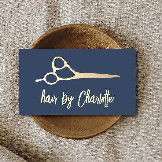Eenvoudige blauw Faux Gold Scissors Hair Stylist Visitekaartje