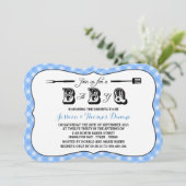 Eenvoudige blauw Gingham BBQ Baby Shower-uitnodigi Kaart (Staand voorkant)
