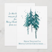Eenvoudige blauw-groene Waterverf Pine Trees Kerst Feestdagenkaart (Voorkant / Achterkant)