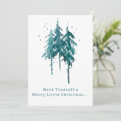 Eenvoudige blauw-groene Waterverf Pine Trees Kerst Feestdagenkaart (Staand voorkant)