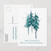 Eenvoudige blauw-groene Waterverf Pine Trees Kerst Feestdagenkaart (Voorkant / Achterkant)