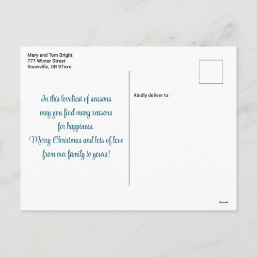 Eenvoudige blauw-groene Waterverf Pine Trees Kerst Feestdagenkaart (Achterkant)