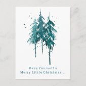 Eenvoudige blauw-groene Waterverf Pine Trees Kerst Feestdagenkaart (Voorkant)