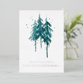 Eenvoudige blauw-groene Waterverf Pine Trees Kerst Folie Feestdagenkaart (Staand Voorkant)