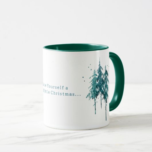 Eenvoudige blauw-groene Waterverf Pine Trees Kerst Mok (Voorkant rechts)