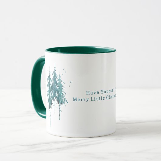 Eenvoudige blauw-groene Waterverf Pine Trees Kerst Mok (Voorkant links)