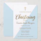 Eenvoudige Blauw Wit Goud Kruis Virtuele doop Kaart (Voorkant / Achterkant)