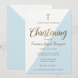 Eenvoudige Blauw Wit Goud Kruis Virtuele doop Kaart