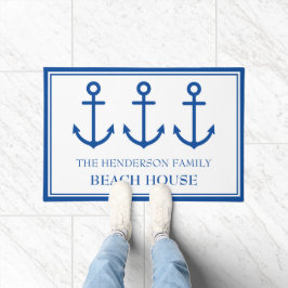 Eenvoudige blauw-witte nautische ankers deurmat