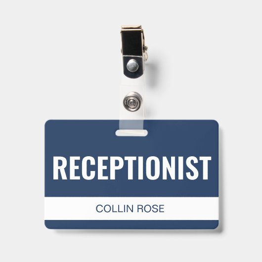 Eenvoudige blauwe aangepaste hotelreceptioniste pe badge (Voorzijde met clip)