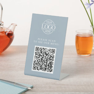 Eenvoudige Blauwe Aangepaste Zakelijke Logo QR Cod Reclamebord Met Voetstuk