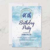 Eenvoudige blauwe abstracte waterverf splash glitt kaart (Voorkant)