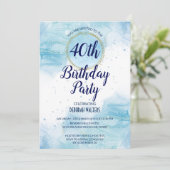 Eenvoudige blauwe abstracte waterverf splash glitt kaart (Staand voorkant)