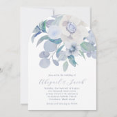 Eenvoudige blauwe aquarel bloemboog bruiloft kaart (Voorkant)