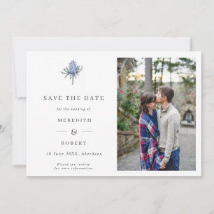 Eenvoudige Blauwe Aquarel Distel Trouw QR-foto Save The Date