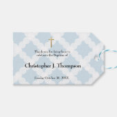 Eenvoudige blauwe baby jongen doop gunst dank u cadeaulabel (Voorkant (Horizontaal))