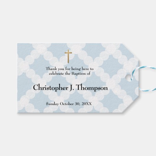 Eenvoudige blauwe baby jongen doop gunst dank u cadeaulabel (Voorkant (Horizontaal))