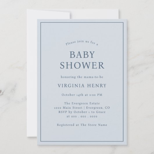 Eenvoudige blauwe Baby shower uitnodiging (Voorkant)