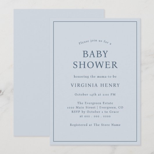 Eenvoudige blauwe Baby shower uitnodiging (Voorkant / Achterkant)