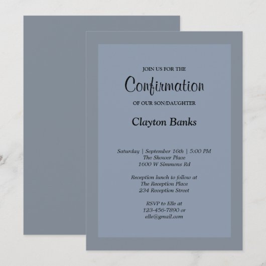 Eenvoudige blauwe Bevestigingsuitnodiging Kaart (Voorkant / Achterkant)